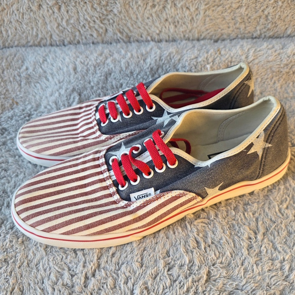 Vans Custom Design Women's American Flag Stars & Stripes Red‎ Lace Sneakers 10.5